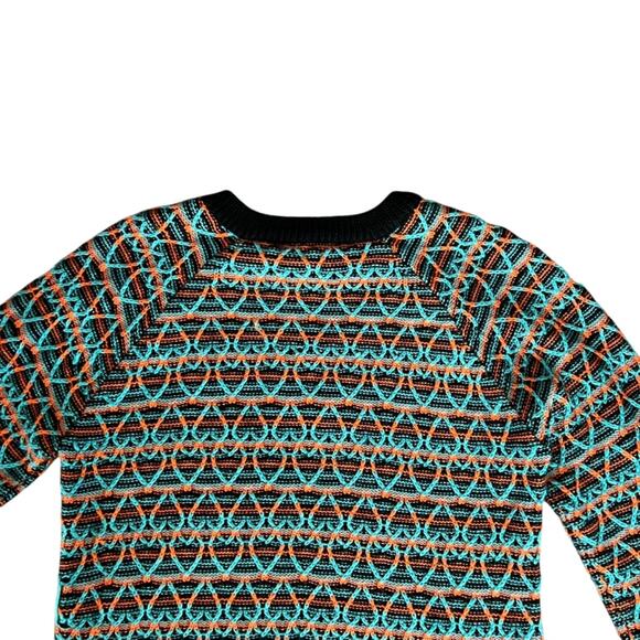 Angus Chiang Men’s Unisex Chunky Knit Interwoven Neon Orange Blue Hearts Sweater - Picture 6 of 7
